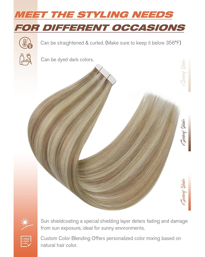 Sunny Hair Tape in Hair Extensions Human Hair, Blonde Hair Extensions Tape in Highlight Blonde Human Hair Tape in Extensions 14 inch 50G