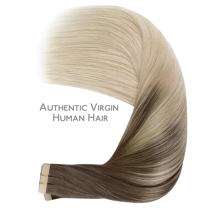 WENNALIFE Tape in Hair Extensions Human Hair, 40pcs 100g 22 inch Ombre Sandy Brown to Platinum Blonde Hair Extensions Real Human Hair Straight Tape in Extensions Invisible Human Hair Extensions