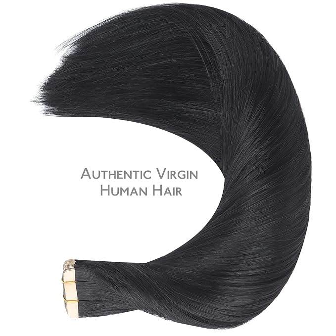 WENNALIFE Tape in Hair Extensions Human Hair, 20pcs 50g 22 inch Jet Black Remy Hair Extensions Straight Human Hair Tape in Extensions Skin Weft Tape Extensions Human Hair