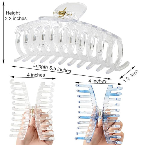 5.5 Inches Extra Large Hair Clips for Long Thick Hair Women’s Jumbo Hair Claw Clips 2 Counts in Set Hair Accessories(transparent and ocean blue)