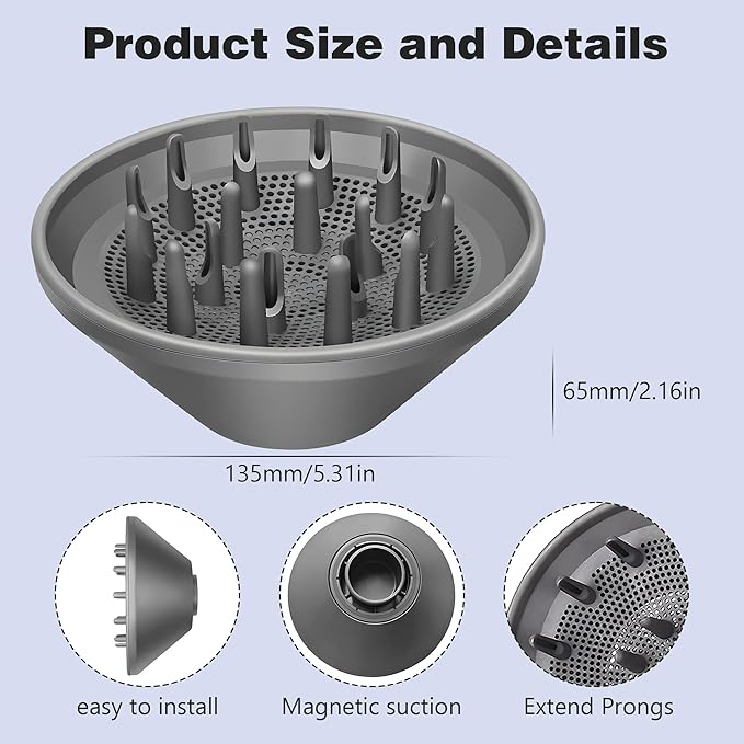 Hair Diffuser Attachment Nozzles for Dyson Supersonic Hair Dryer HD01 HD02 HD03 HD04 HD08 HD15 Tools Accessaries for Flex Style Blow Dryer Styler, Styling Tool for Wavy, Curly, Coily Hair, Grey