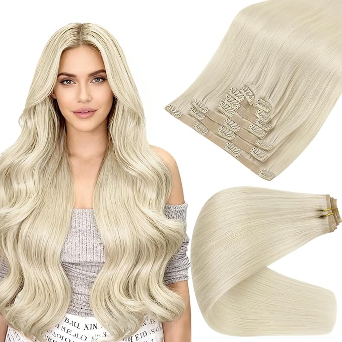 Full Shine Blonde Human Hair Clip in Extensions 22 Inch Long Hair Extensions for Women Seamless Extension Clip ins Straight Remy Natural Hair 8 PCS 120 G