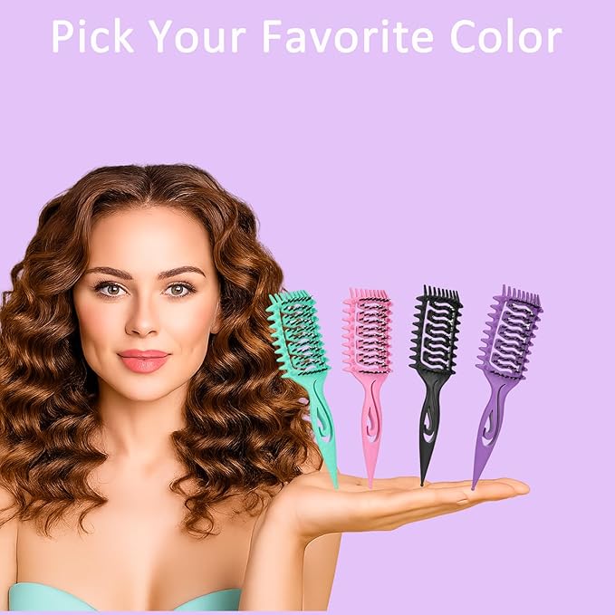 Curl Defining Brush, Curly Hair Brush for Detangling Shaping and Styling Curly Hair, Vented Candy Brush for Wet or Dry Hair Types for Women and Girl, Defining with Side Gear, Reduces Frizz (Purple)