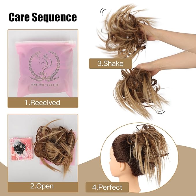 HMD Tousled Updo Messy Bun Hair Piece Hair Extension Ponytail With Elastic Rubber Band Updo Bun Synthetic Hairpieces for Women