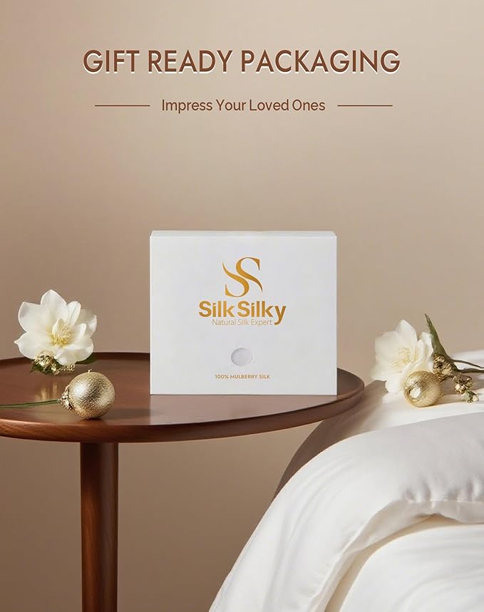 SilkSilky 100% Mulberry Silk Pillowcase - Pure 22 Momme High-Grade 6A Fibers for Hair & Skin, Envelope Closure, Natural, Organic, Breathable & Cooling Pillow Case (Queen, Silver)