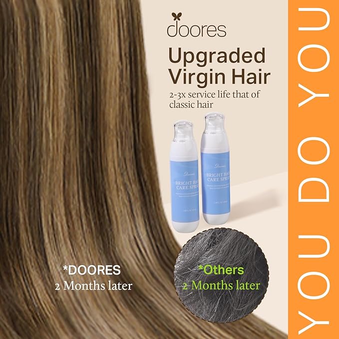 DOORES Hair Extensions Real Human Hair, Chocolate Brown to Caramel Blonde 7pcs 14 Inch 110g, Seamless Clip in Hair Extensions Human Hair Extensions Invisi Edge Hair Extensions Straight Hair