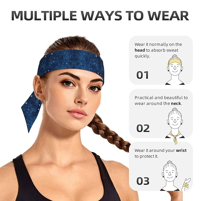 Men Women Sports Sweat Band, Multifunction Elastic Head Ribbon for Running Workout Shower, Novelty Constellation Galaxy Starry Night Stars Glow In The Dark Midnight Headdress Hair Decor