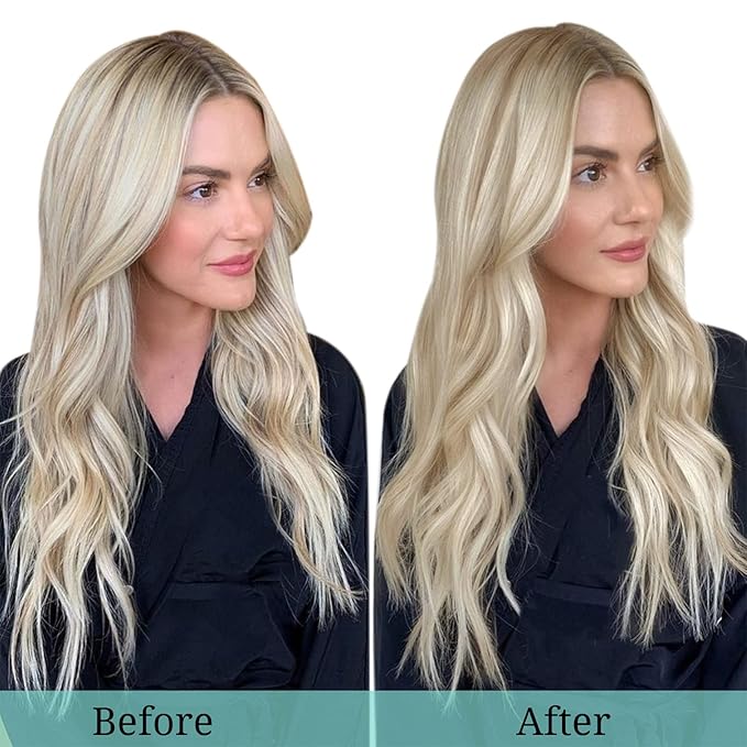 DOORES Hair Extensions Clip in Human Hair, Balayage Dark Blonde Highlighted Bleach Blonde 100g 7pcs 14 Inch, Remy Straight Weft Real Natural Hair Extensions