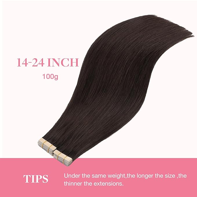 GOO GOO Tape in Hair Extensions Human Hair, 2A Light Brown, 22inch 100g 40pcs, Skin Weft Seamless Invisible, Silky Straight with Thick Ends, Remy Human Hair