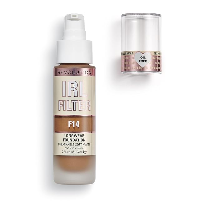 Revolution Beauty, IRL Filter Longwear Foundation, Soft & Breathable Formula, Medium to Full Coverage, Matte Finish, F14, 0.7 Fl. Oz