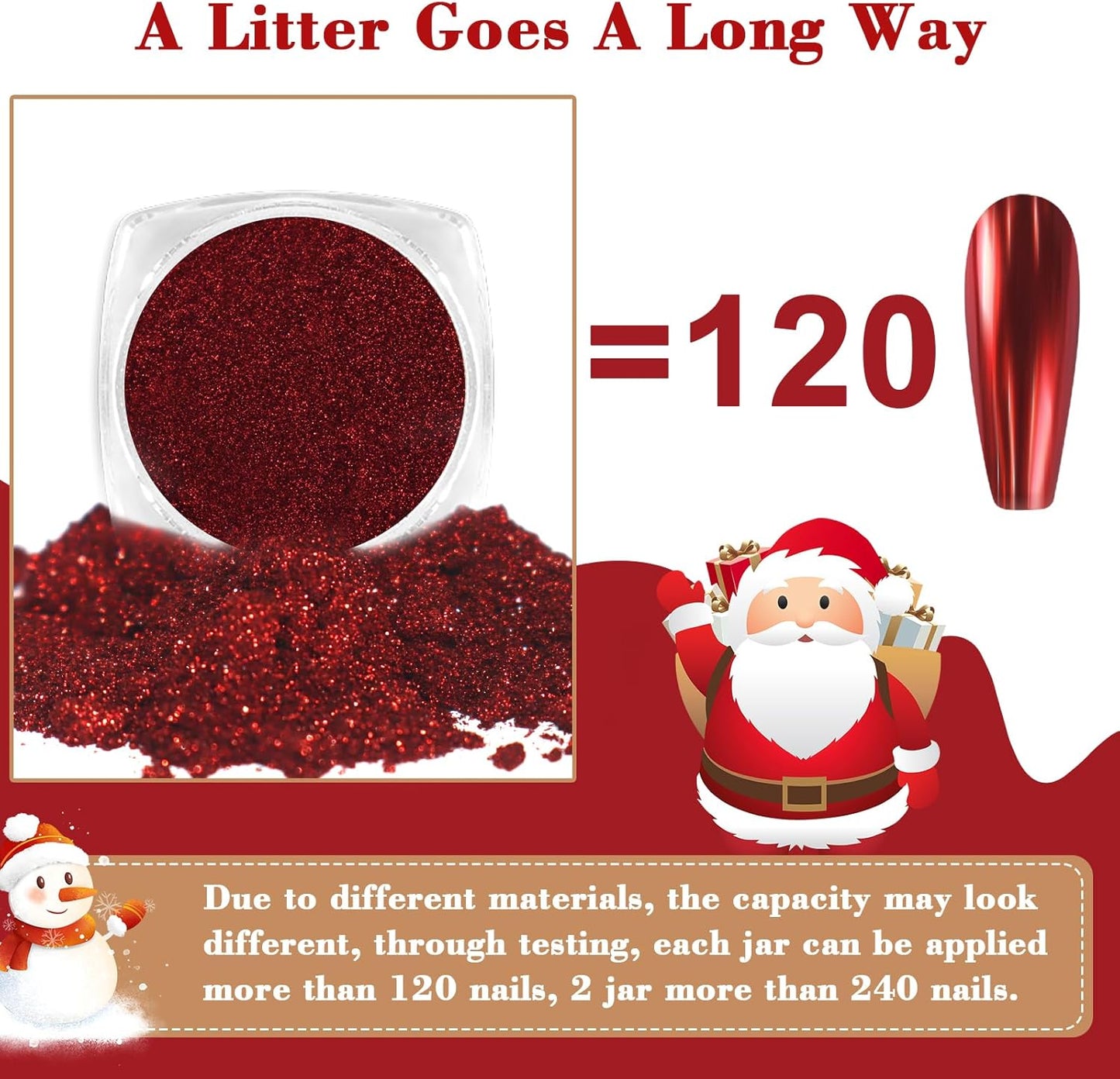 Allstarry Red Chrome Nail Powder, 2pcs Metallic Mirror Effect Dust Glitter Glazed Manicure Decoration Reflective Pigment for Gel Polish Valentines Nails Christmas Decoration- Red