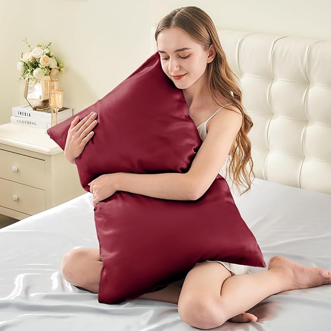 INFIIXSO Mulberry Silk Pillowcase for Hair and Skin, Silk Pillow Cases King Size with Hidden Zipper 20x40 Inches, Super Smooth and Soft Cooling Pillow Cases for Hot Sleepers(Burgundy, 1 Pack)
