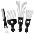 Sibba 4 Pack Metal Comb Afro Hair Pick Comb Set, Stainless Steel Wide Tooth Hair Picks for Natural Curly Coily, Fist Design Braid Styling Combs Afro Lift Picks Wig Detangler for Detangling Hairstyling