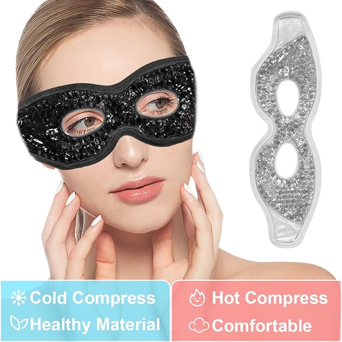 Jakuva 2PCS Cooling Eye Mask Sleeping Mask, Ice Eye Pads & Cold Eye Packs & Heat Cold Compress Pack Eye Spa Pad for Puffy Eyes,Puffiness,Headache,Stress Relief (Gray&Black)