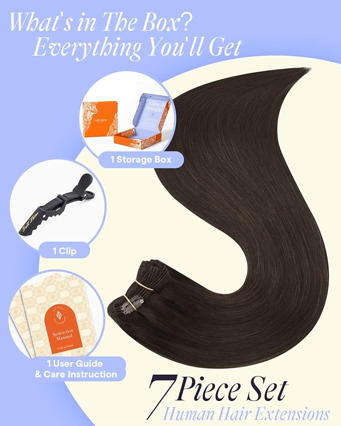 Full Shine Dark Brown Clip in Hair Extensions 18 Inch 160 G Darkest Brown Hair Extensions Thick Hair Extensions Clip ins for Thickness 7 Pcs