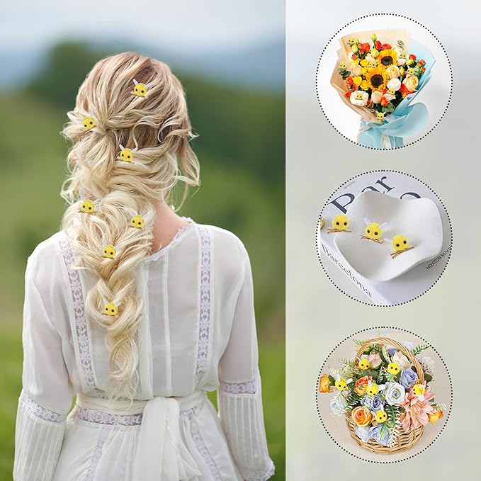 10 PCS Bee Hair Clips, Felt Bee Hairpins Spring Themed Alligator Clip Women Bangs Clips BumbleBee Hairs Barrette Cute Hair Accessories for Women Girls
