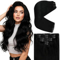Ve Sunny Clip in Hair Extensions Real Human Hair Jet Black Hair Extensions Double Weft 9A Virgin Remy Human Hair Extensions Clip in Natural Brazilian Hair 18inch 7pcs 120g