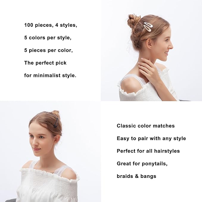 100PCS Snap Hair Clips for Women, 2 Inch Non-Slip Metal Barrettes, Stylish Hair Accessories for Girls, Perfect for Daily Use and Styling