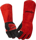 Fireplace Welding Gloves Fire Heat Resistant: 16IN 932°F Fireproof Leather for Fire Pit Wood Stove Campfire Furnace BBQ Baking,Grill Oven Stick Mig Tig Gear Gift for Man M