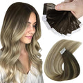 Sunny Tape in Hair Extensions Human Hair Dark Brown Balayage Blonde Hair Extensions Real Human Hair Tape ins 14 Inch Tape in Extensions 20Pcs 50g