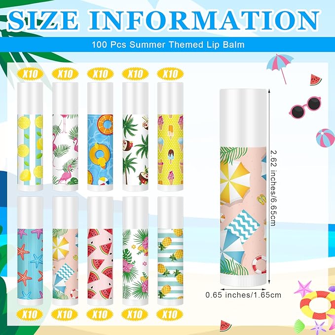 100 Pcs Summer Lip Balm Bulk Moisturizing Lip Balm Jasmine Flavor Lip Balms Cream Tropical Hawaiian Beach Luau Party Lip Care Product for Stocking Stuffers Beauty Gifts Women Men