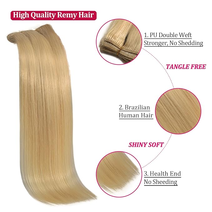 Clip in Hair Extensions Blonde Kinky Straight Human Hair Clip Ins 18inch 110g 8pcs Straight Blonde Hair Extensions for Women Natural Hair Clip Ins Human Hair for Women