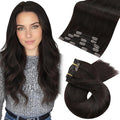 Moresoo Brown Clip in Hair Extensions Real Human Hair Double Weft Human Hair Clip in Extensions Straight Dark Brown #2 5pcs 80g 16inch