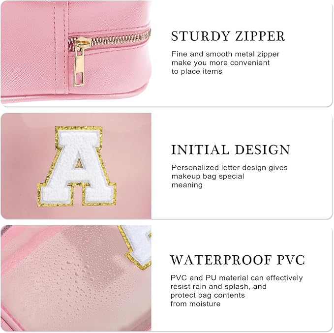 YOOLIFE Christmas Gifts for Teenage Girls Stocking Stuffers Teacher Gifts Initial Clear Makeup Bag Pouch Travel Toiletry Cosmetic Bags Birthday Gift for 4 5 6 7 8 9 10 11 12 Year Old Girls Pink K