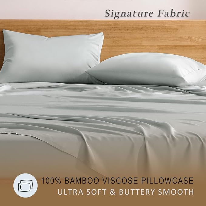 TOSMO Luxury Pillow Case Set of 2 - Cooling Viscose Derived from Bamboo, Oeko-TEX, Breathabl Silky Soft Pillow Cases with Envelope Closure (King / 20x40, Sliver)