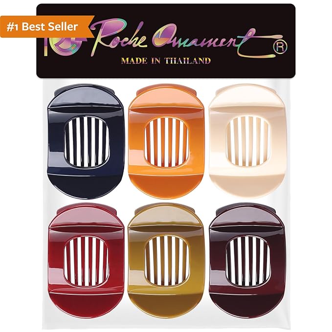 RC ROCHE 6 Pcs Flat Claw Hair Clips for Women Thick Hair French Round Duckbill Square Secure Strong Hold Grip Clamps Barrettes Curved No Slip No Crease Styling Cute Extra Jumbo XL, Large Classic