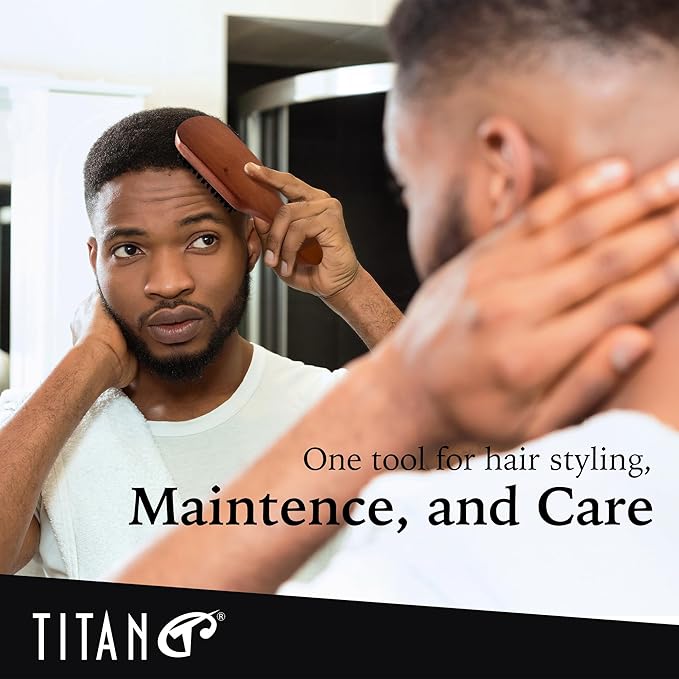 Titan Club Wave Brush for Men - 100% Natural Boar Bristles, Durable Wooden Handle, Smoothing Brush for All Hair Types, Restores Shine and Waves