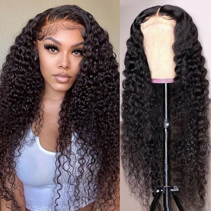 SOSATISFY Deep Wave Lace Front Wigs Human Hair 4x4 HD Transparent Lace Closure Wigs Glueless 180% Density Human Wigs for Black Women Pre Plucked with Baby Hair (24 inch)