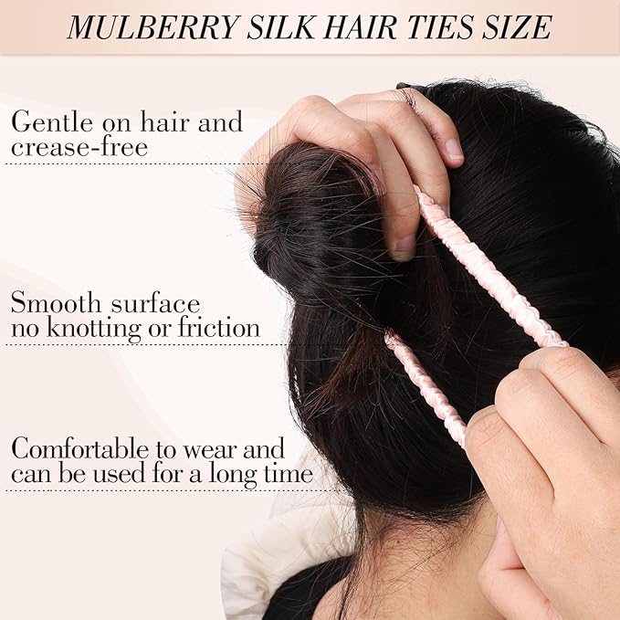 5 Pcs Mulberry Silk Hair Ties, Silk Hair Scrunchies Pink Valentines Day Gifts for Women Girls