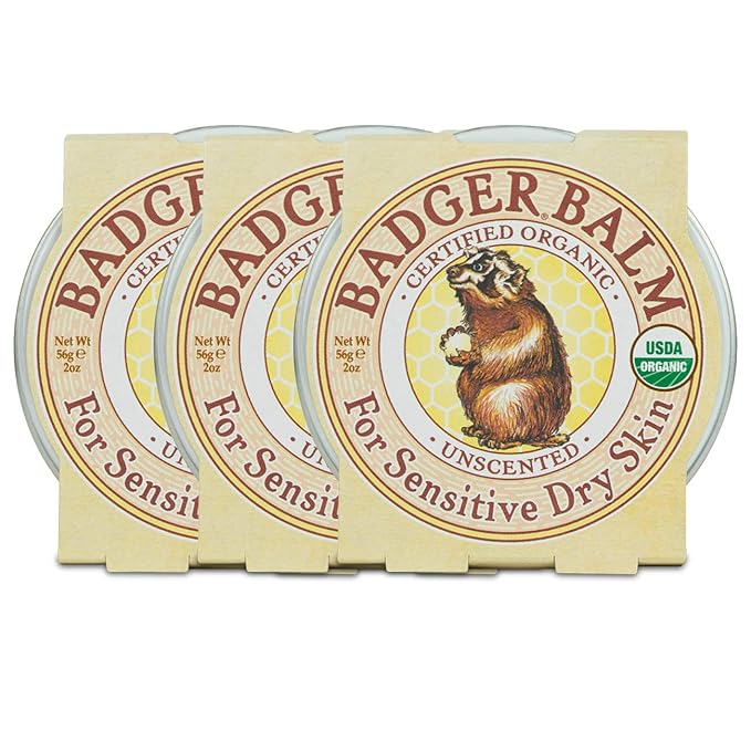 Badger - Unscented Dry Skin Balm, Sensitive Skin Balm, Moisturizing Balm for Dry Cracked Skin, Unscented Balm, Skin Moisturizer Balm, 2 oz (3 Pack)