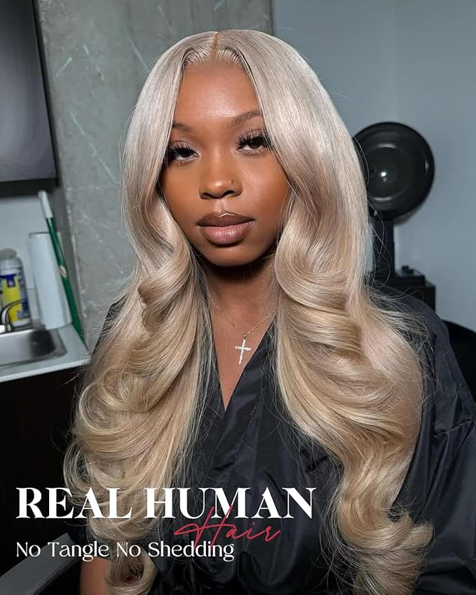 Alididi Ash Blonde Wig Human Hair 180% Density Milk Tea Ash Blonde Wig 13x6 Body Wave Hd Thin Lace Front Wigs Human Hair Full And Thicker Pre Plucked Pre Cut Natural Hairline With Baby Hair 20 inch