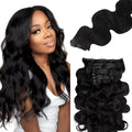 Lashey Seamless Clip in Hair Extensions Human Hair 9pcs Body Wave #1 Jet Black 150g 24 Inch Clip in Hair Extensions with PU Soft Invisi Edge for Women