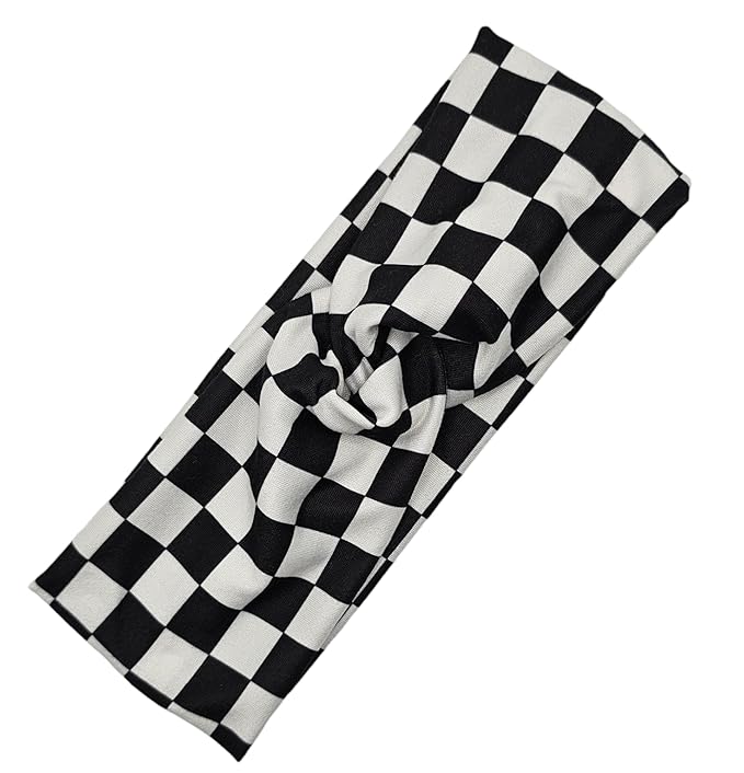Soft Stretchy Headband, 3-in-1 Versatile Twist Style, One-Piece (Ready, Set, Race! Black and White Checkered, Child)