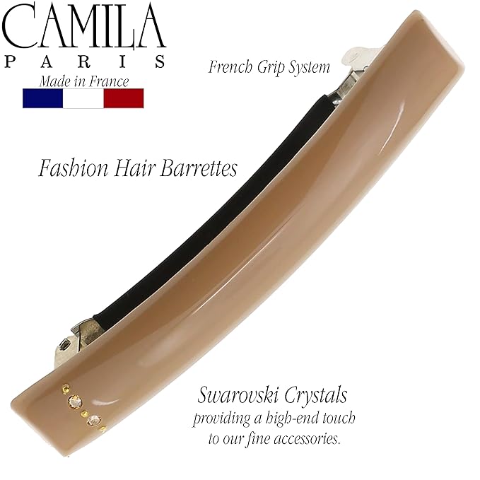 Camila Paris CP3450 French Hair Barrette Clip for Girls Beige, Rubberized Metal Clasp Strong Hold Grip Hair Clips for Women, No Slip Durable and Styling Girls Hair Accessories, Made in France