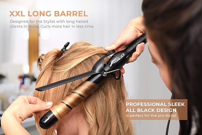 Le Angelique 1 inch Curling Iron with Clip - Professional 8" Extra Large Barrel for Big Long Hair | 1" 25mm Wide Thick Ceramic Curler Wand | Adjustable Temperature | Dual Voltage