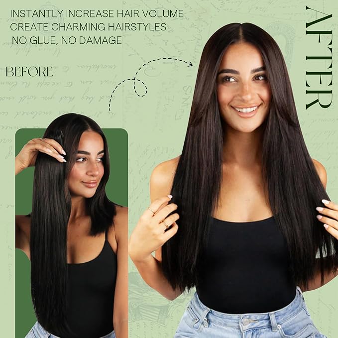 RUNATURE Clip in Hair Extensions Real Human Hair, 14 Inch 120g 7pcs Thick Human Hair Clip in Extensions Brown, Remy Hair Extensions Clip ins, Full Head Tangle Free Hair #2 Dark Brown