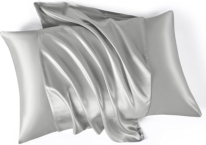 Mulberry Park 30 Momme Silk Pillowcase - Pure Silk Pillowcase for Hair and Skin, Grade 6A Charmeuse Weave Mulberry Real Silk Pillowcase for Luxury Night Sleep - 1 Pc Silver (Standard 20'' x 26'')