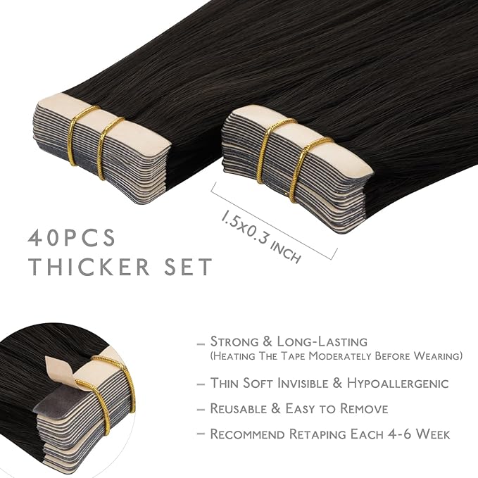 Wennalife Tape in Hair Extensions Human Hair, 40pcs 100g 24 inch Dark Brown Hair Extensions Real Human Hair Straight Tape in Extensions Invisible Human Hair Extensions Reusable Real Hair Extensions