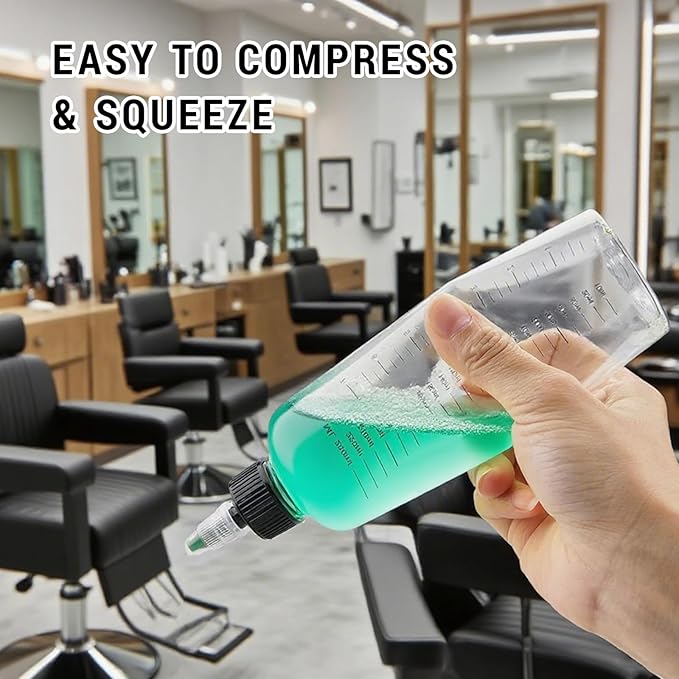 3 Pack Hair Oil Bottle, 8.5oz Plastic Squeeze Oil Applicator Bottle for Hair Scalp Root Dye Twist-On Top Tip Cap with Clear Graduated Scale
