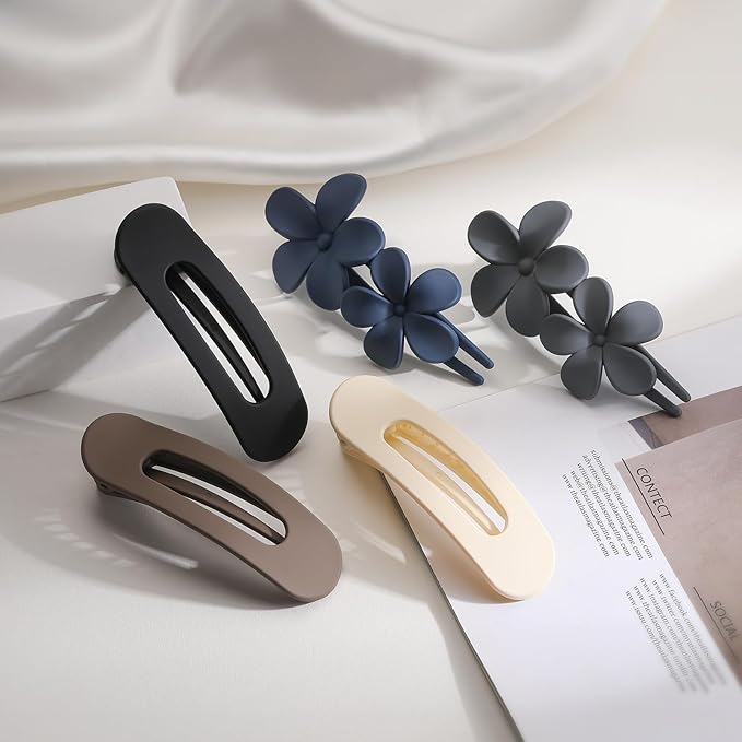 5 Pcs Flat Hair Clips, Medium Lay Flat Claw Clips for Women Girls,2 Styles Strong Hold Non-slip Matte Hair Claws for Thick Thin Hair(Black&Navy)