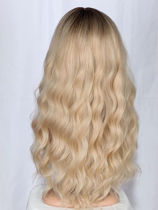 Medium Long Blonde Wavy Wigs For Women Synthetic Full Hair Wigs With Bangs For Daily Use (Blonde)