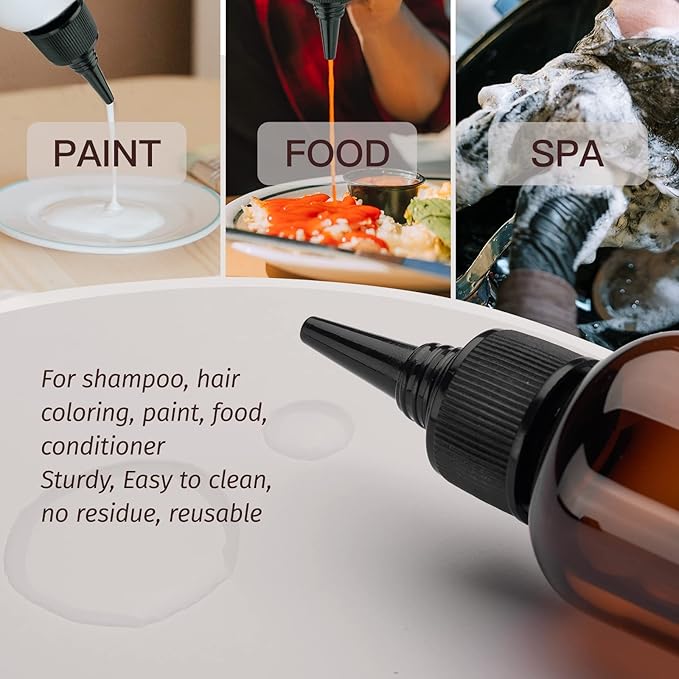 Tekson Hair Color Applicator Bottles, 5 Pack Refillable Squeeze Bottle, Empty Plastic Twist Top Cap Bottles (3.4 OZ, Amber)
