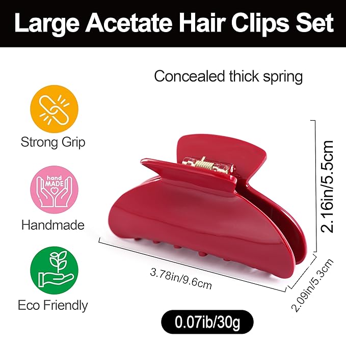 Big Claw Hair Clips for Women Hair Jaw Clips Large Hair Claw Clamps Acetate Hair Clip 2 Pack,Tortoise/Red