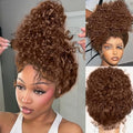 250% Density Curly Human Hair wig 13x6 Auburn Brown Mongolian Deep Transparent Lace Front Wigs for Women With Baby Hair Chocolate Curly Lace Front Wig 24 Inch