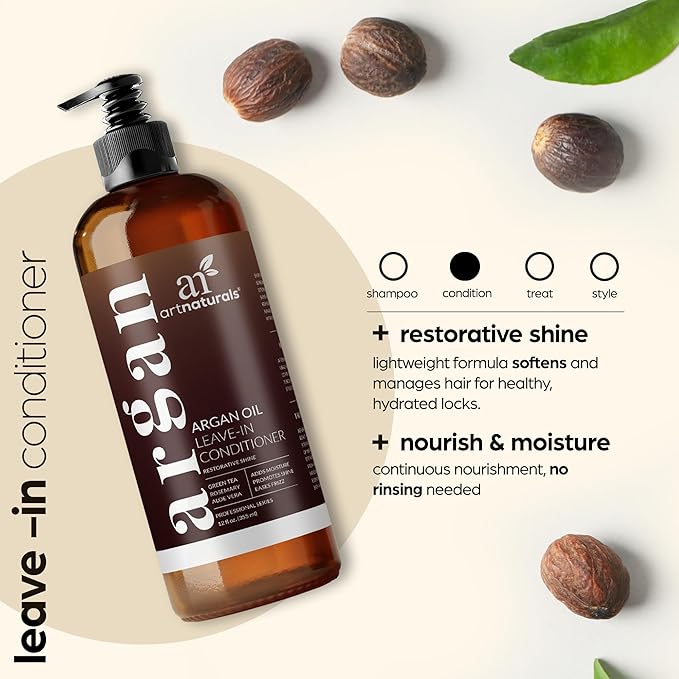 Artnaturals Argan Oil Leave-In Conditioner - (12 Fl Oz / 355ml) - Made with Organic and Natural Ingredients - for All Hair Types – Treatment for Damaged, Dry, Color Treated and Hair Loss (ANHA-0802)