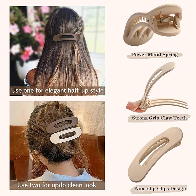 5 Pcs Flat Hair Clips, Medium Lay Flat Claw Clips for Women Girls,Strong Hold Non-slip Matte Hair Claws for Thick Thin Hair(Brown&Pink)